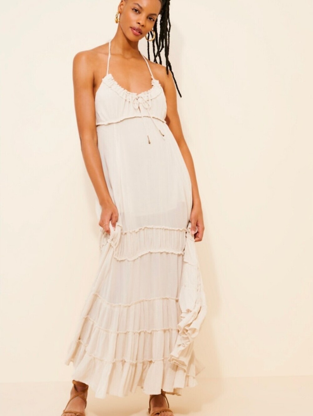 Free People Cream Ruffled Maxi Dress Medium